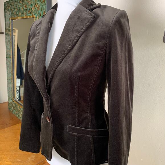 Vintage Petite Size 2P Blazer Jacket Brown Velvet Two Button Fall Holiday Retro - Picture 3 of 7